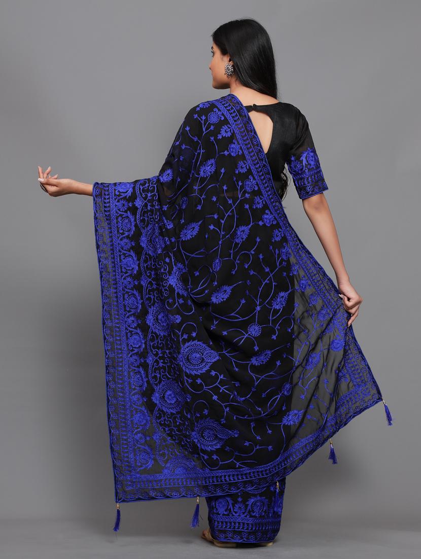 black embroidered saree with blouse - 18449229 - Standard Image - 3