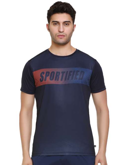 navy-blue chest-printed t-shirt - 18450030 - Standard Image - 0