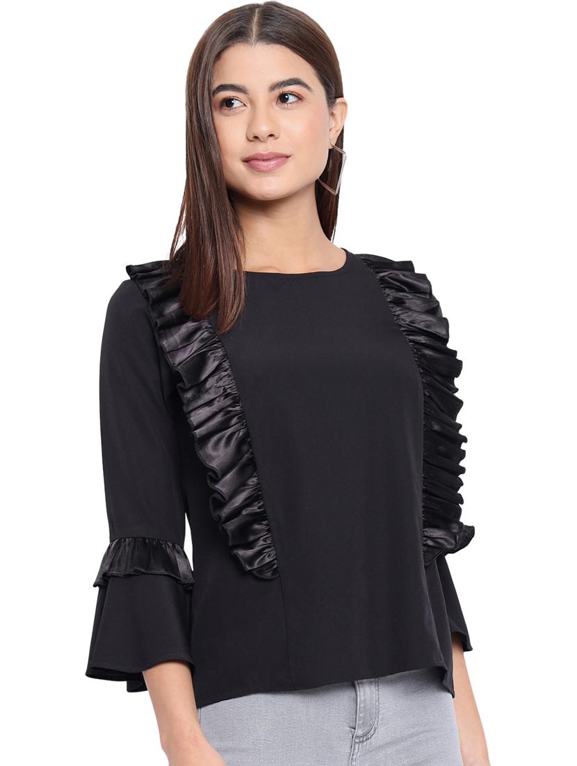 women's ruffle round neck top - 18450162 - Standard Image - 3