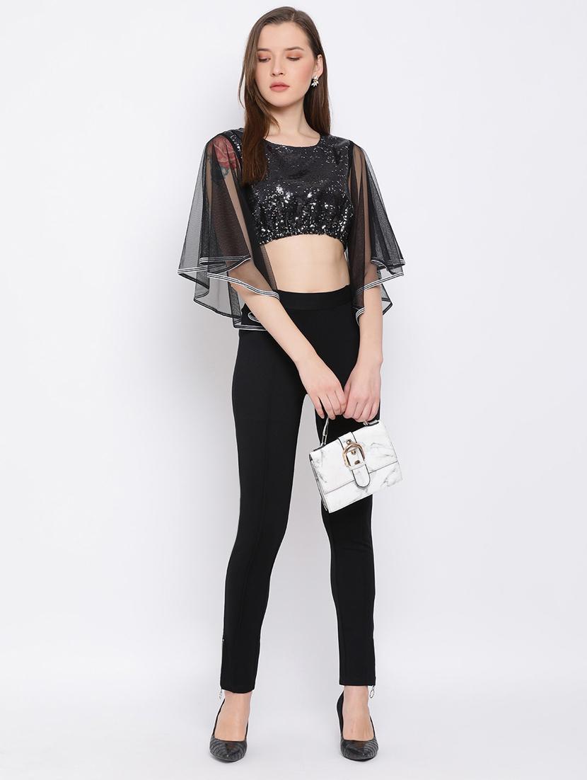 women's crop round neck top - 18450182 - Standard Image - 3
