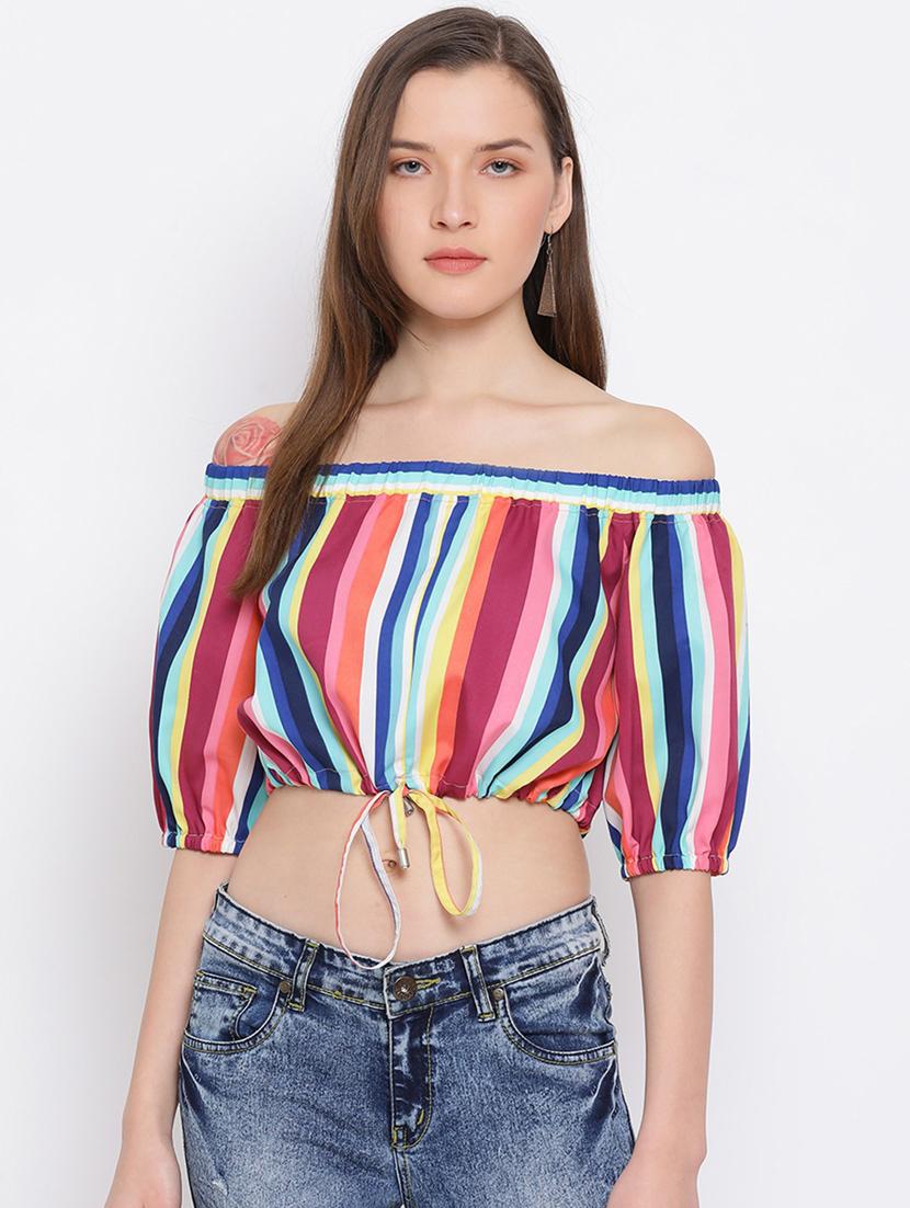off shoulder striped regular top - 18450206 - Zoom Image - 0