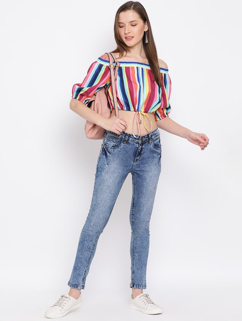off shoulder striped regular top - 18450206 - Standard Image - 3