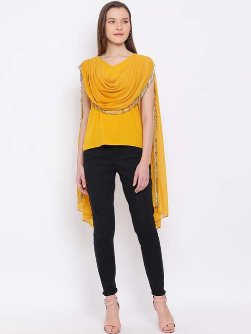 draped style solid regular top - 18450210 - Standard Image - 0