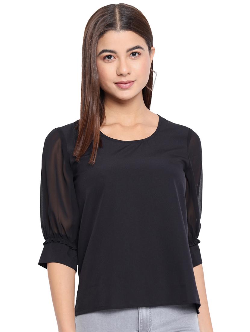 women black round neck solids top - 18450228 - Zoom Image - 0