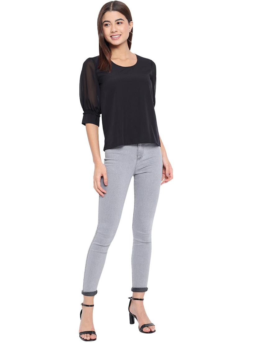 women black round neck solids top - 18450228 - Standard Image - 3