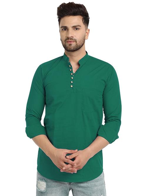 green solid short kurta - 18450599 - Standard Image - 0