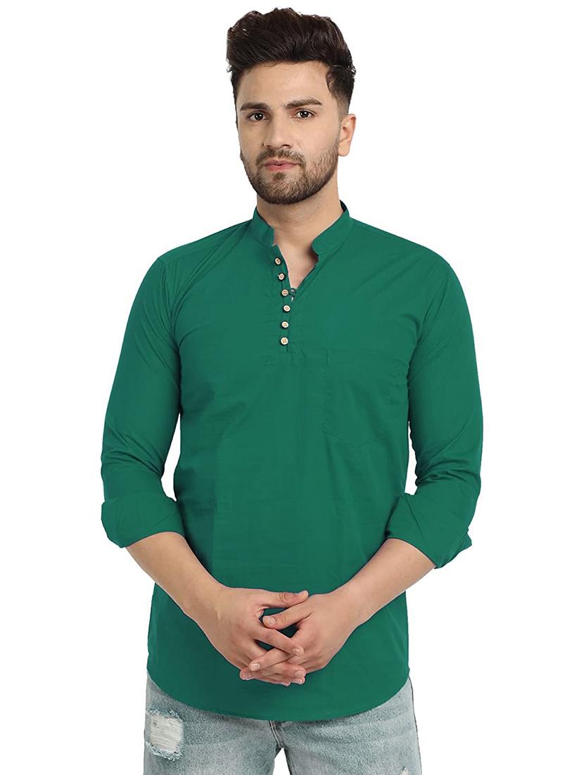 green solid short kurta - 18450599 - Zoom Image - 0