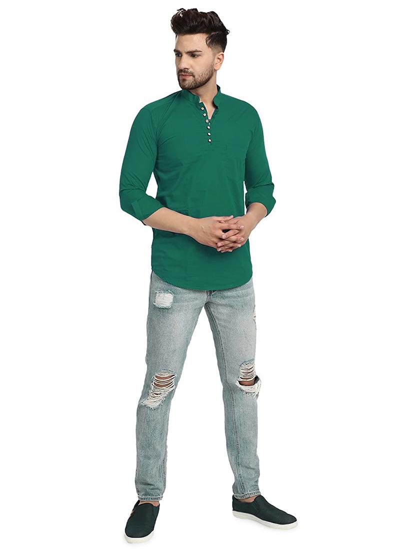 green solid short kurta - 18450599 - Standard Image - 3