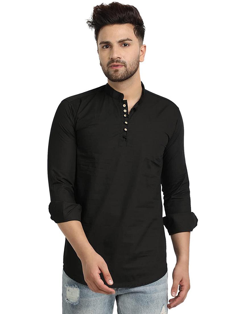 black solid short kurta - 18450600 -  Zoom Image - 0