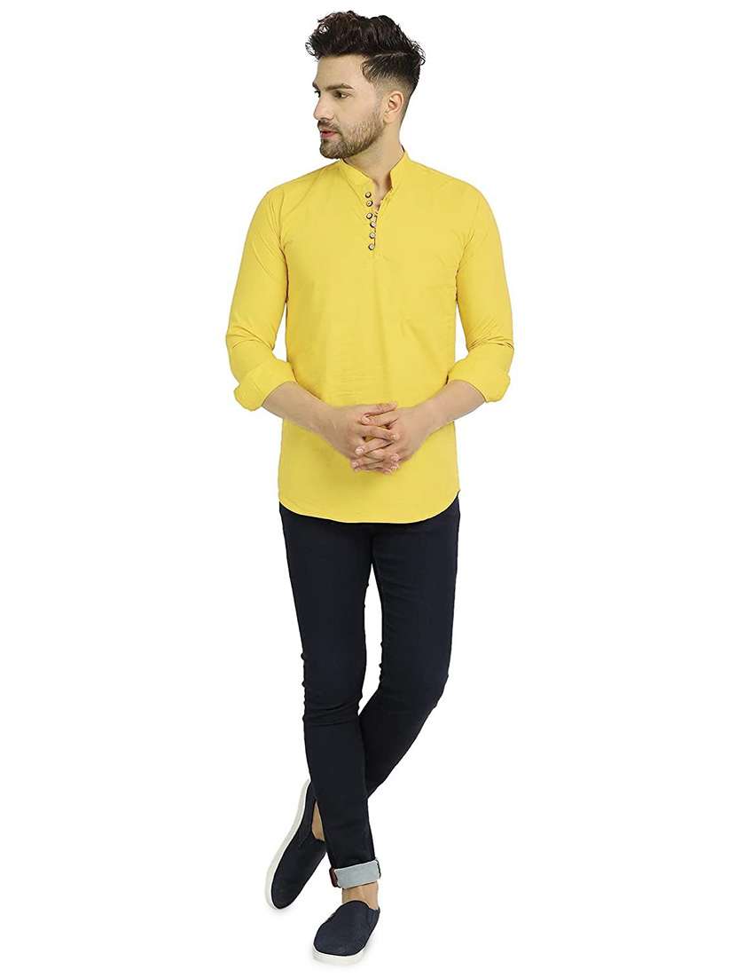 yellow solid short kurta - 18450601 -  Standard Image - 3