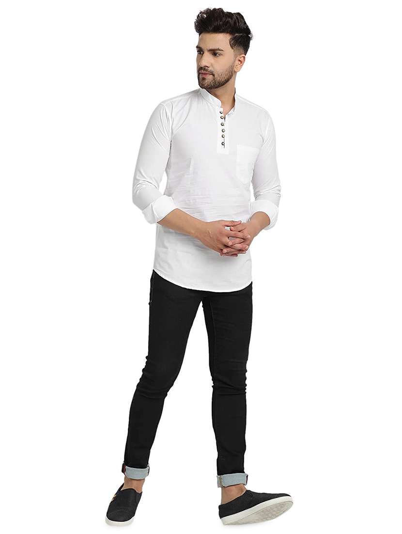 white solid short kurta - 18450605 -  Standard Image - 3