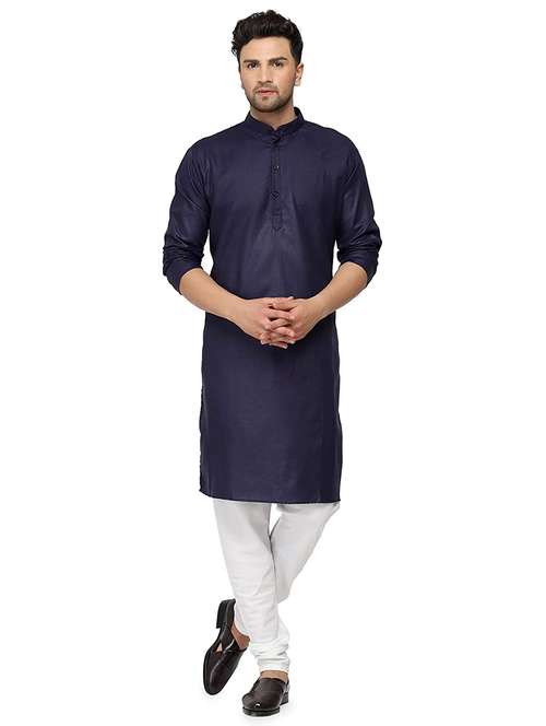 navy blue solid long kurta - 18450697 -  Standard Image - 0