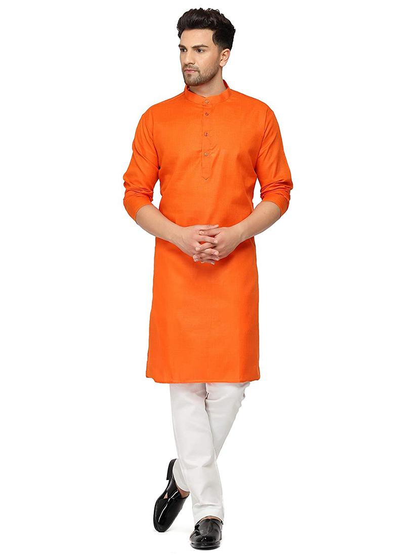 orange solid medium kurta - 18450698 -  Zoom Image - 0
