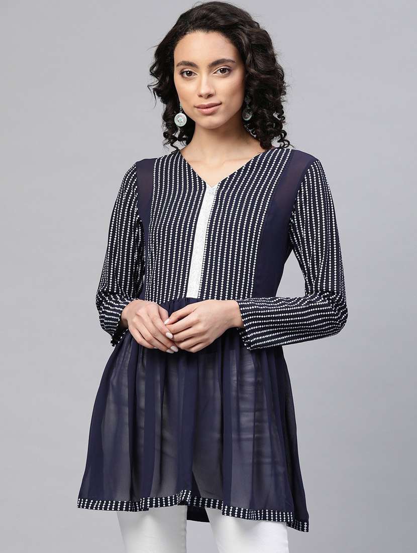 navy printed flared kurti