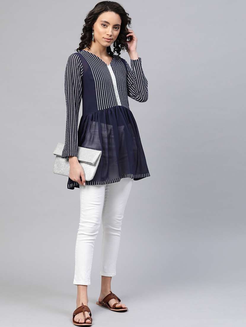 navy printed flared kurti - 18450916 -  Standard Image - 3