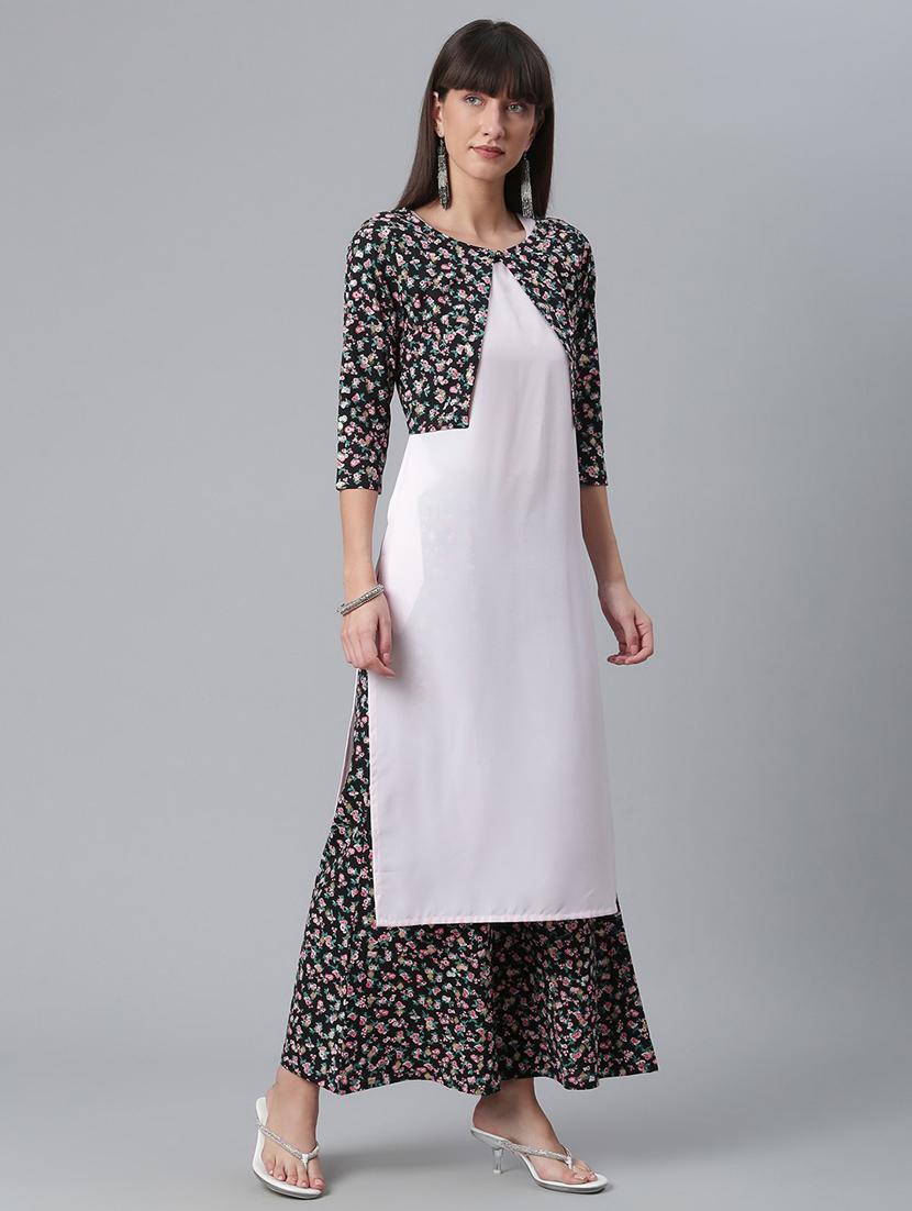 floral printed kurta palazzo set with koti jacket - 18451105 -  Zoom Image - 0