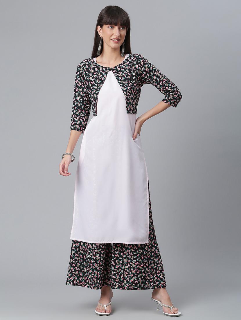 floral printed kurta palazzo set with koti jacket - 18451105 - Standard Image - 5