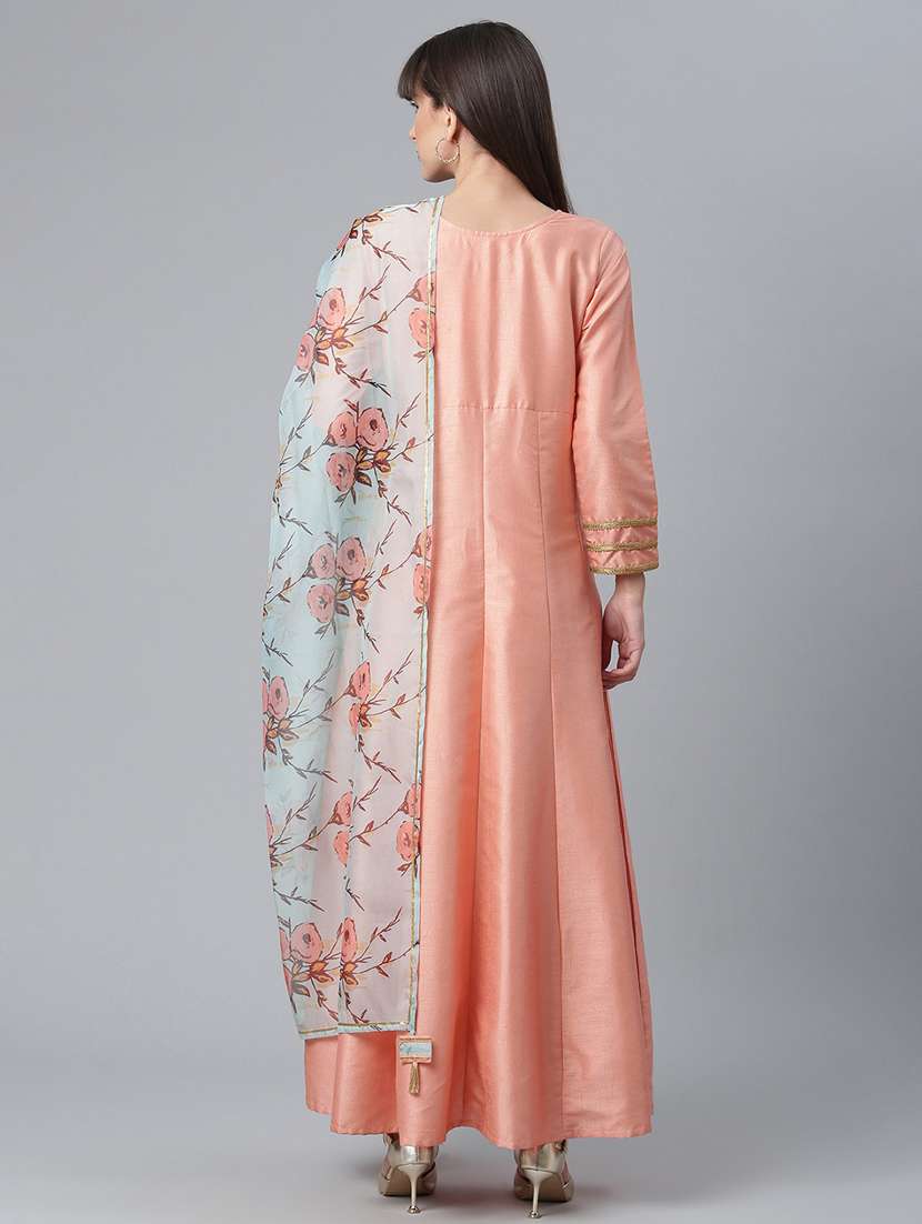 solid kurta with floral printed dupatta set - 18451124 -  Standard Image - 3