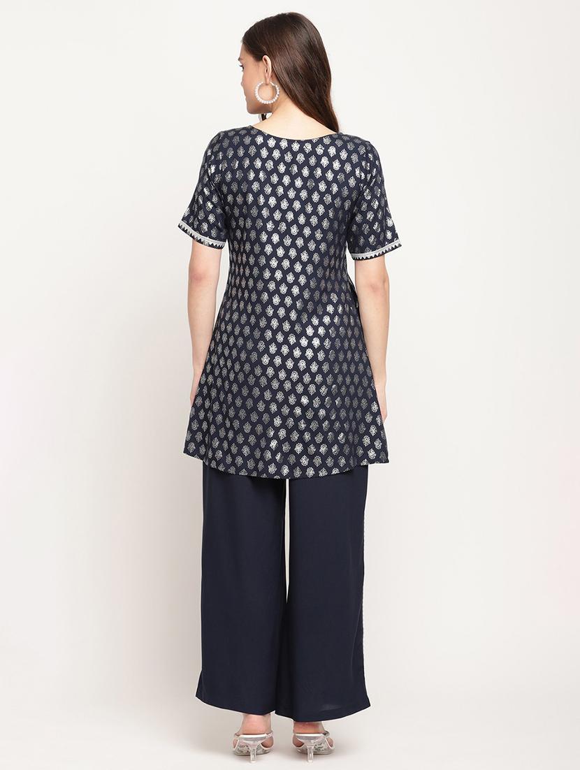 foil print kurta palazzo set - 18451204 - Standard Image - 3