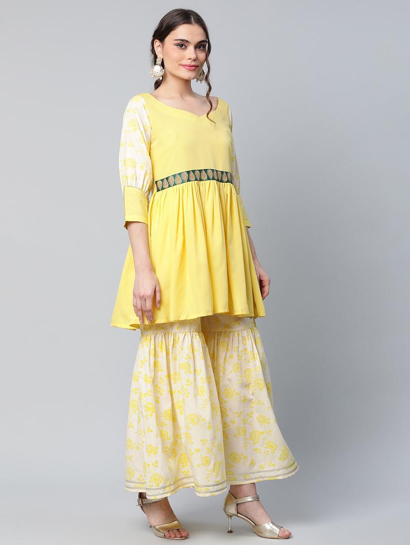 floral kurta sharara set - 18451219 - Standard Image - 3