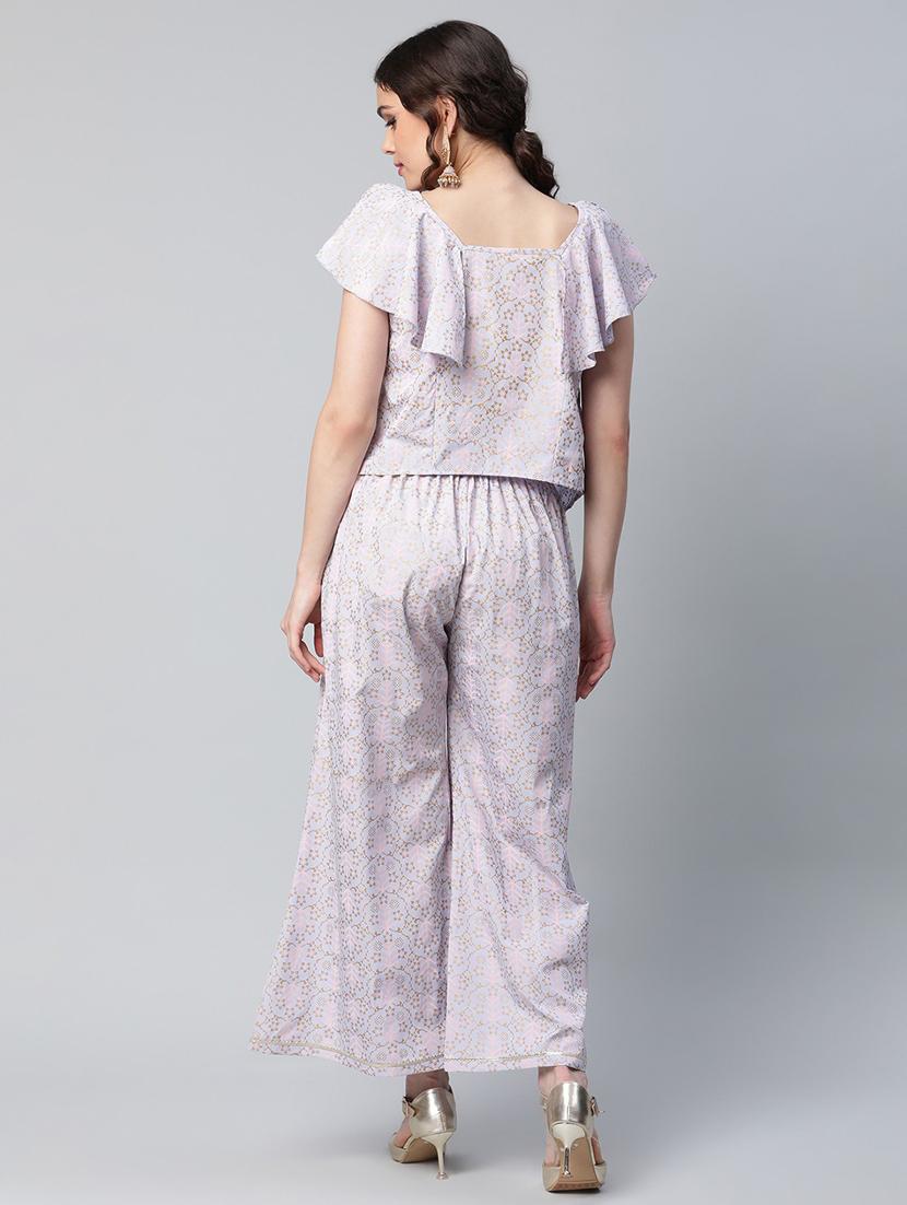 foil print top pant set - 18451235 - Standard Image - 3