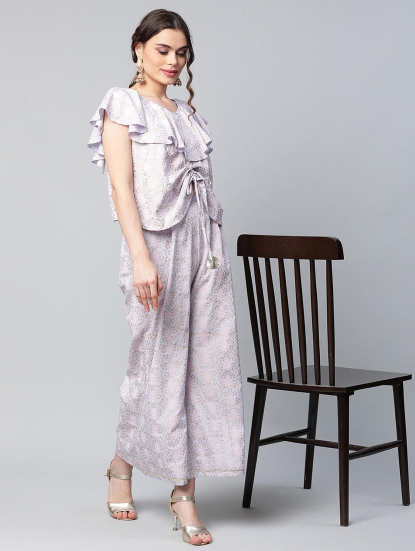 foil print top pant set - 18451235 - Standard Image - 5