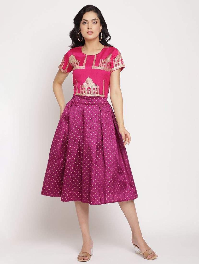 foil print skirt top set - 18451242 - Zoom Image - 0