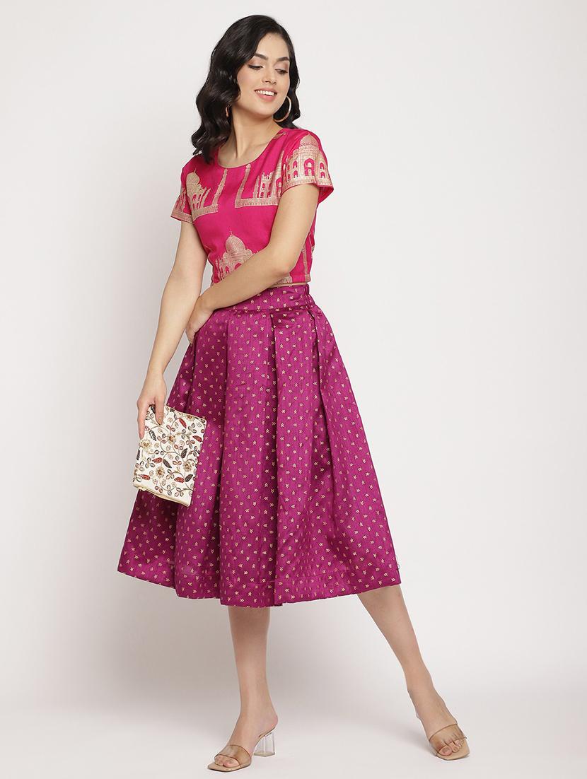 foil print skirt top set - 18451242 - Standard Image - 3