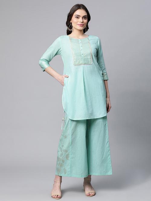 foil print kurta palazzo set  - 18451250 -  Standard Image - 0