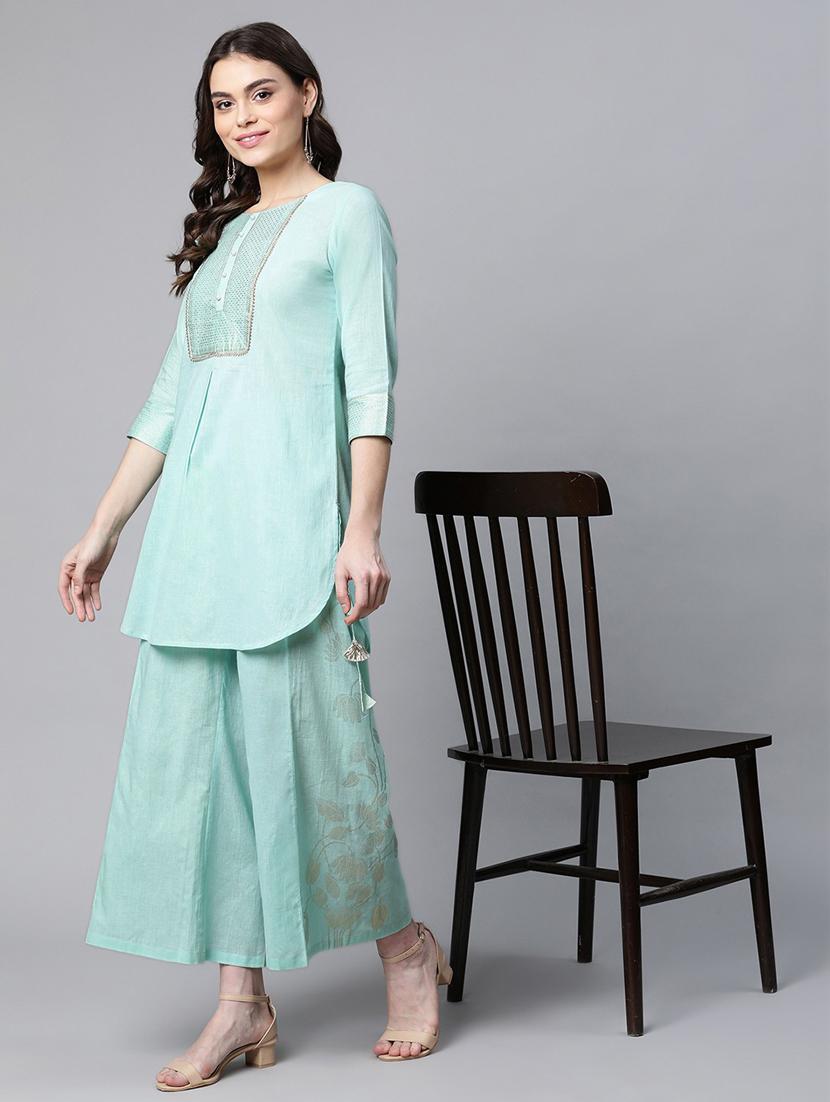 foil print kurta palazzo set - 18451250 - Standard Image - 3