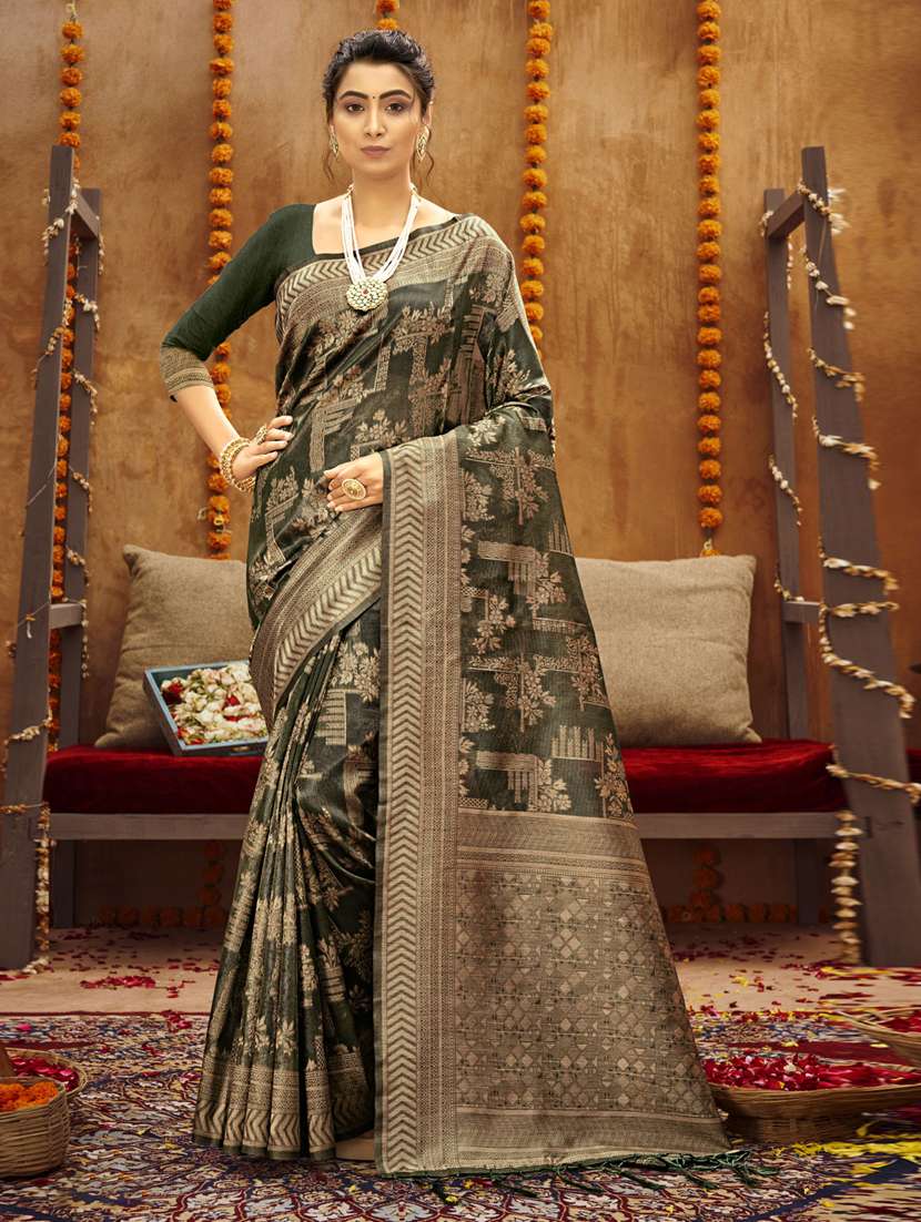 women's self design green colored saree