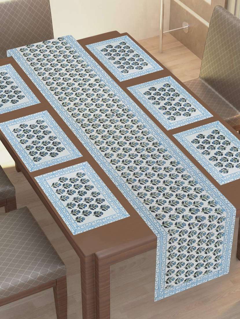 texstylehome thick cotton canvas jaipuri block print 6 table mats and 1 runner set