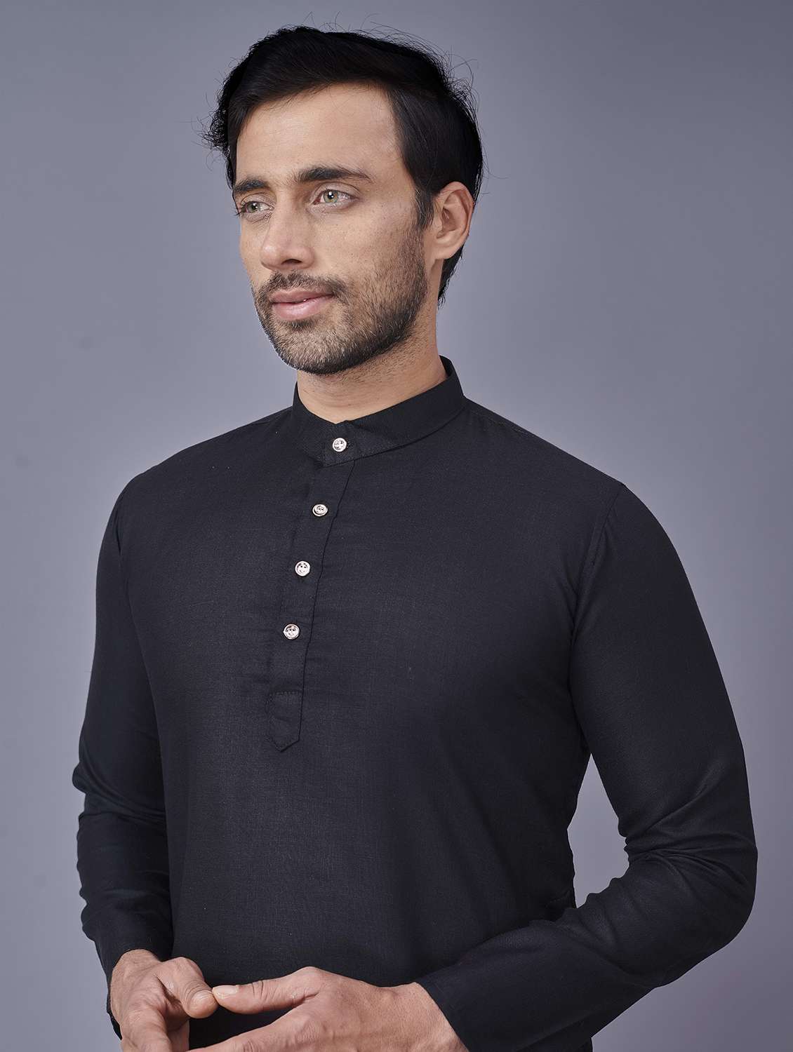 black solid kurta pyjama ethnic wear set - 18452315 -  Standard Image - 3