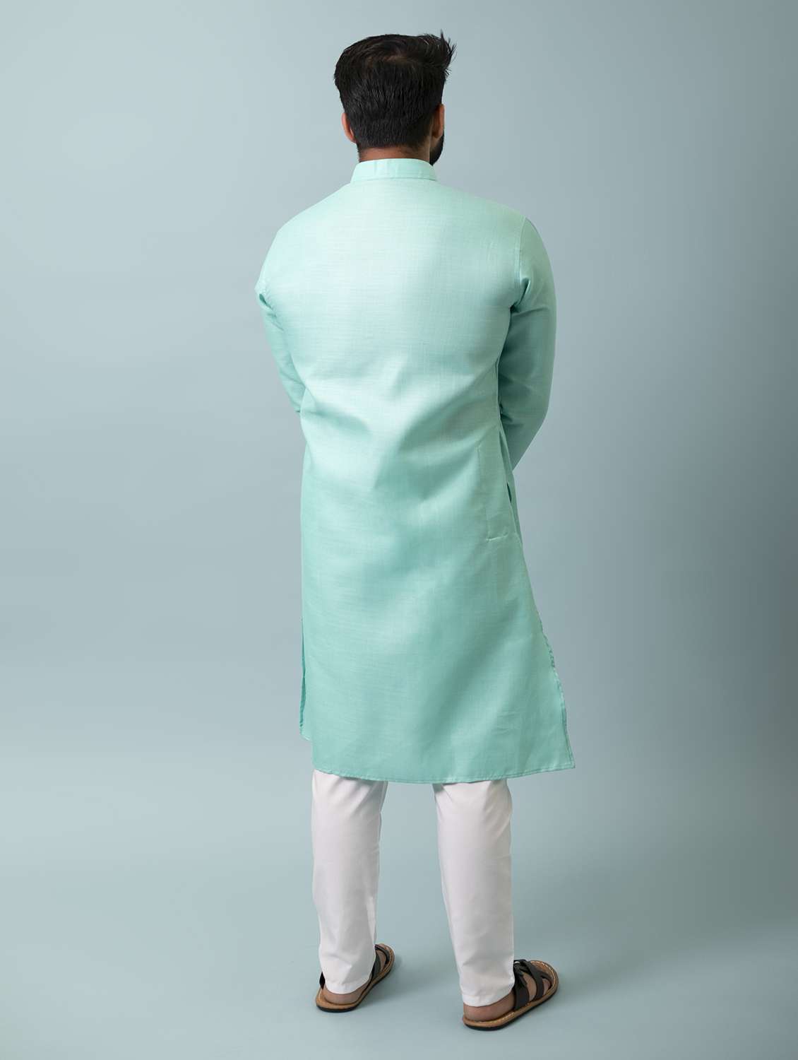 turquoise solid kurta pyjama ethnic wear set - 18452316 -  Standard Image - 3