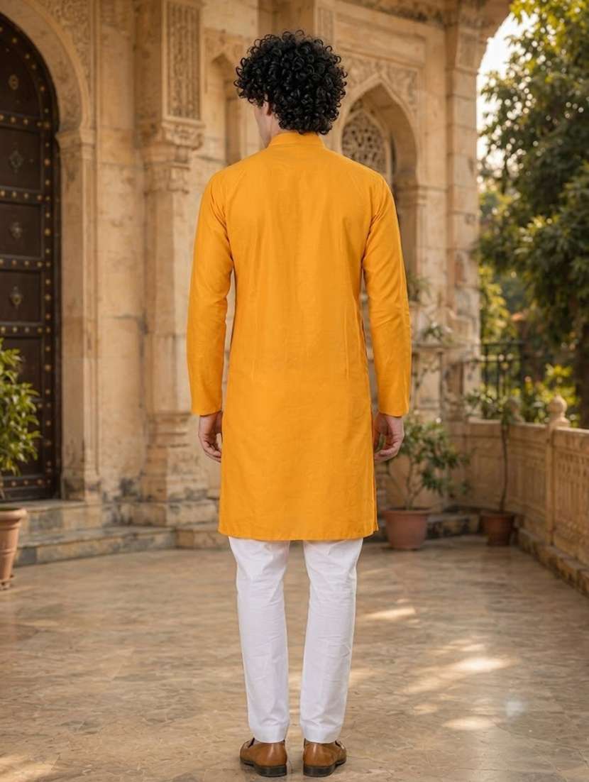 yellow solid kurta pyjama ethnic wear set - 18452320 -  Standard Image - 3