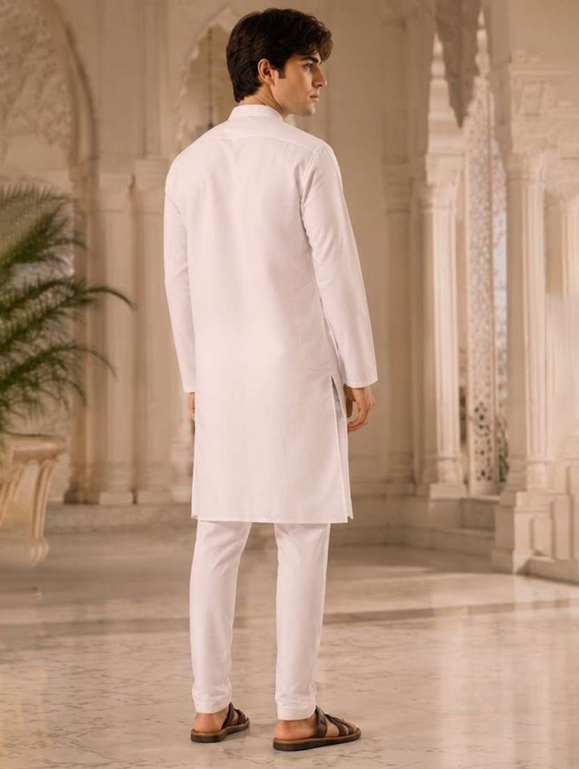 white solid kurta pyjama ethnic wear set - 18452327 -  Standard Image - 3