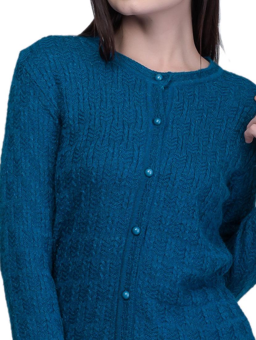 teal blue woven cardigan - 18452335 - Standard Image - 5