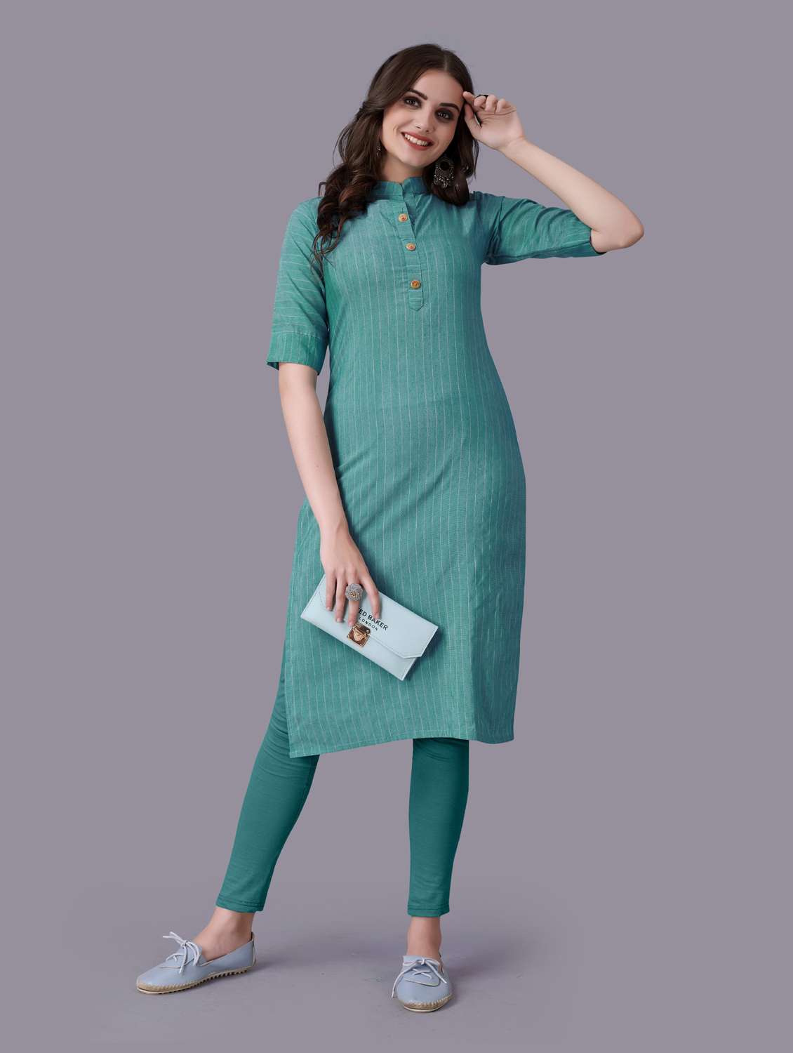 self design striped straight kurti
