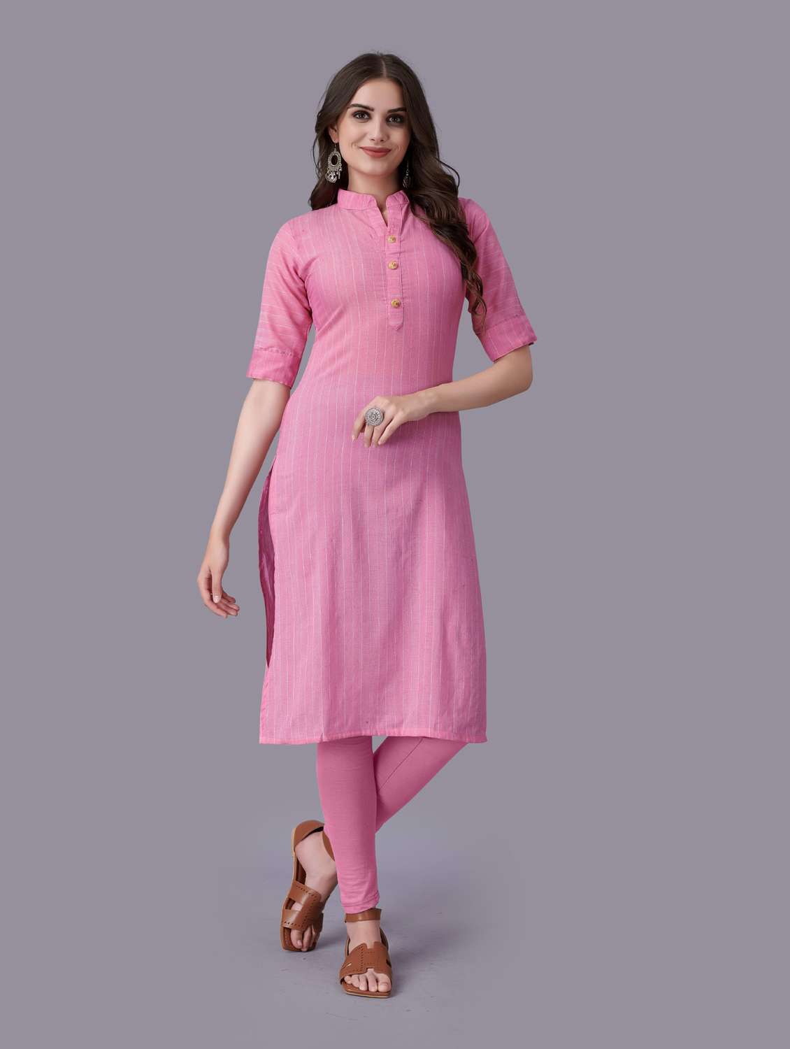 self design striped straight kurti