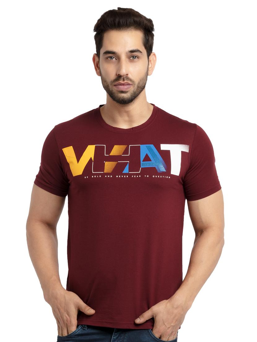 maroon chest-printed t-shirt - 18453532 - Zoom Image - 0