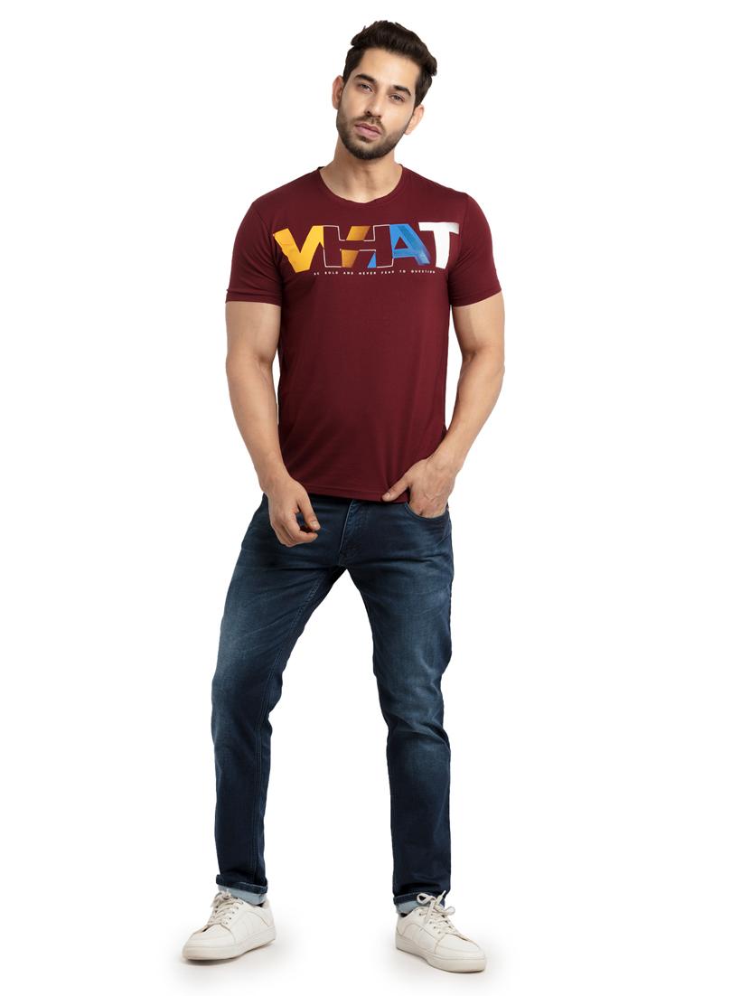 maroon chest-printed t-shirt - 18453532 - Standard Image - 3