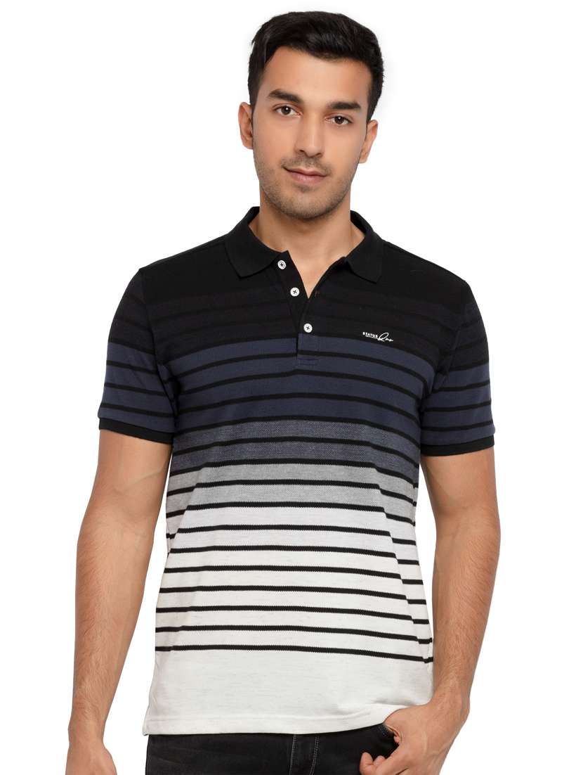 navy-blue striped polo t-shirt - 18453539 - Zoom Image - 0