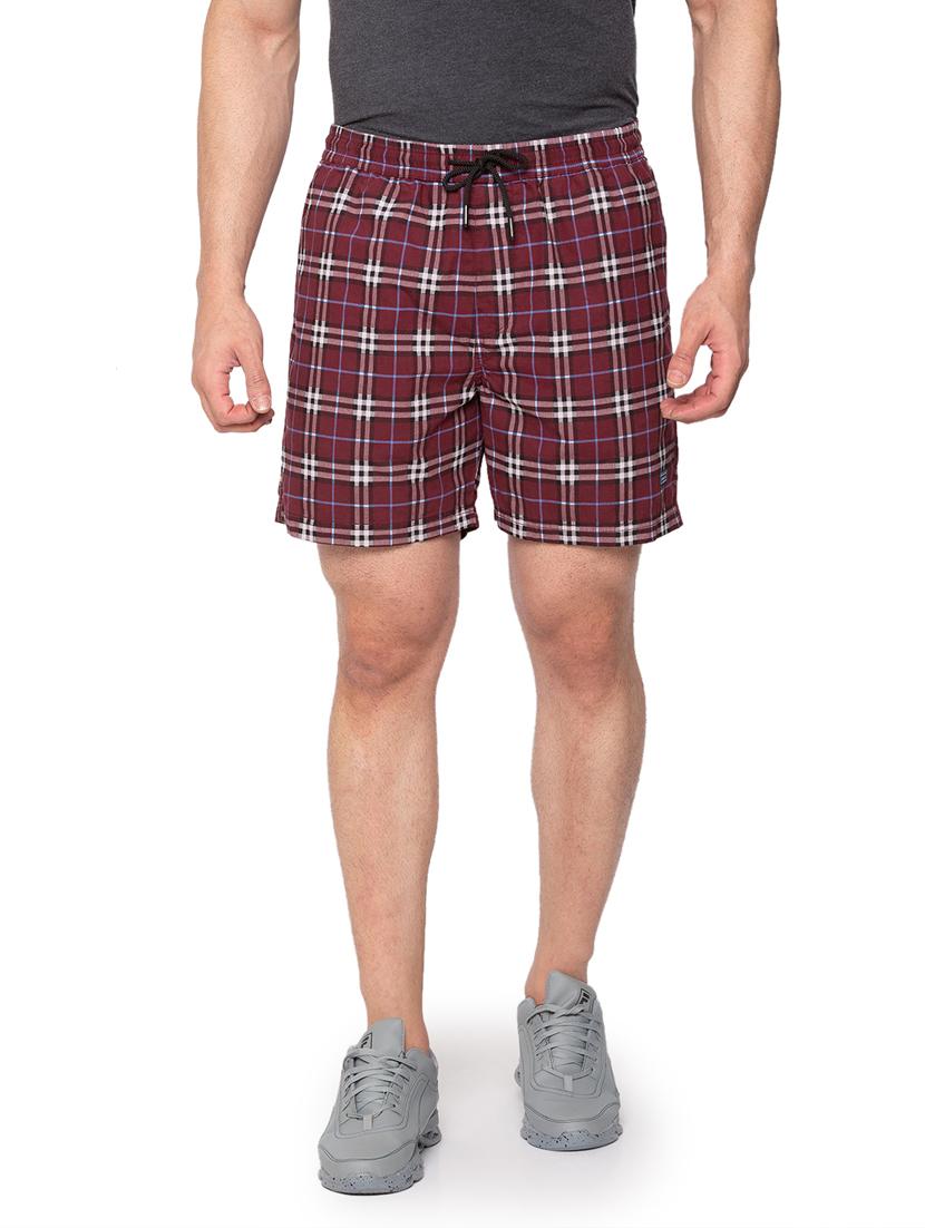 maroon checkered short - 18453570 -  Zoom Image - 0