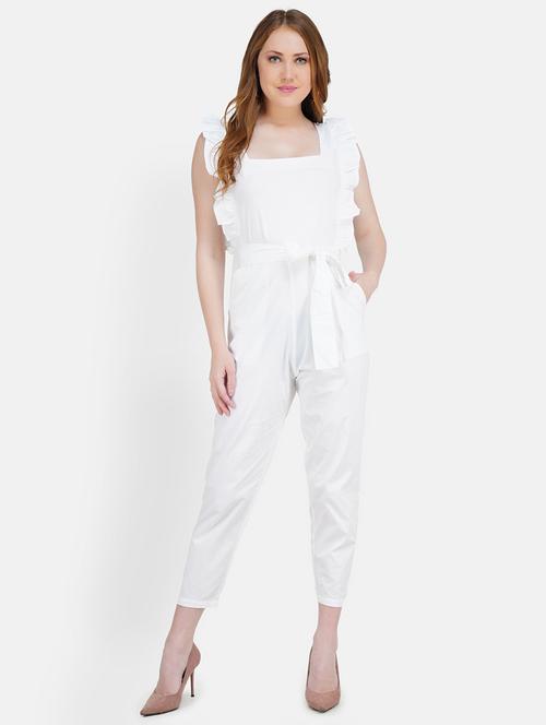 tie front ruffled three fourth jumpsuit - 18453605 -  Standard Image - 0