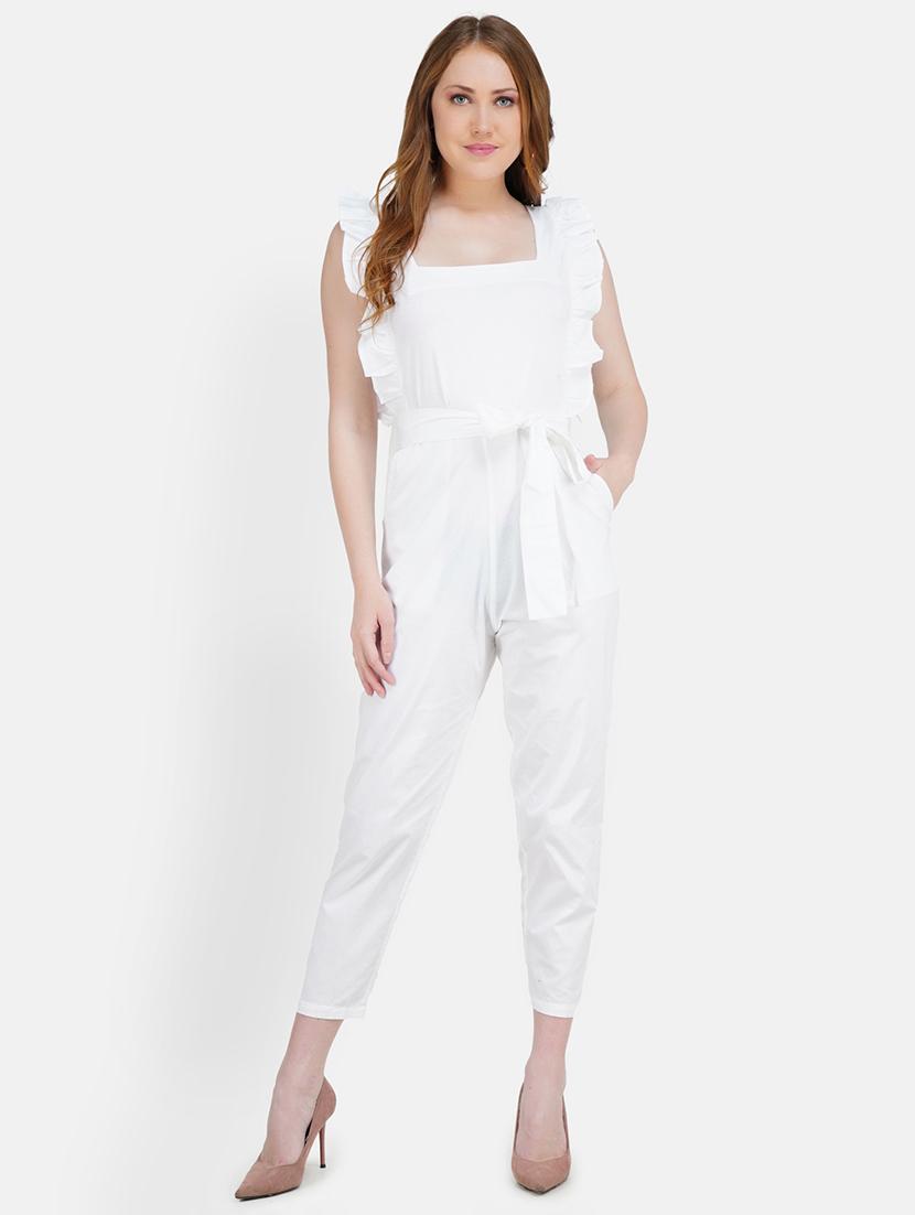tie front ruffled three fourth jumpsuit - 18453605 -  Zoom Image - 0