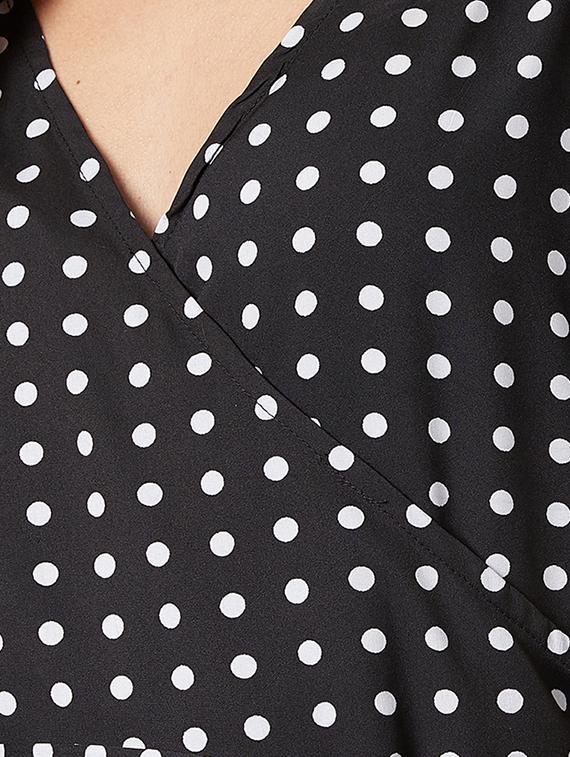 polka printed ruched short sleeved a-line dress - 18453622 - Standard Image - 3