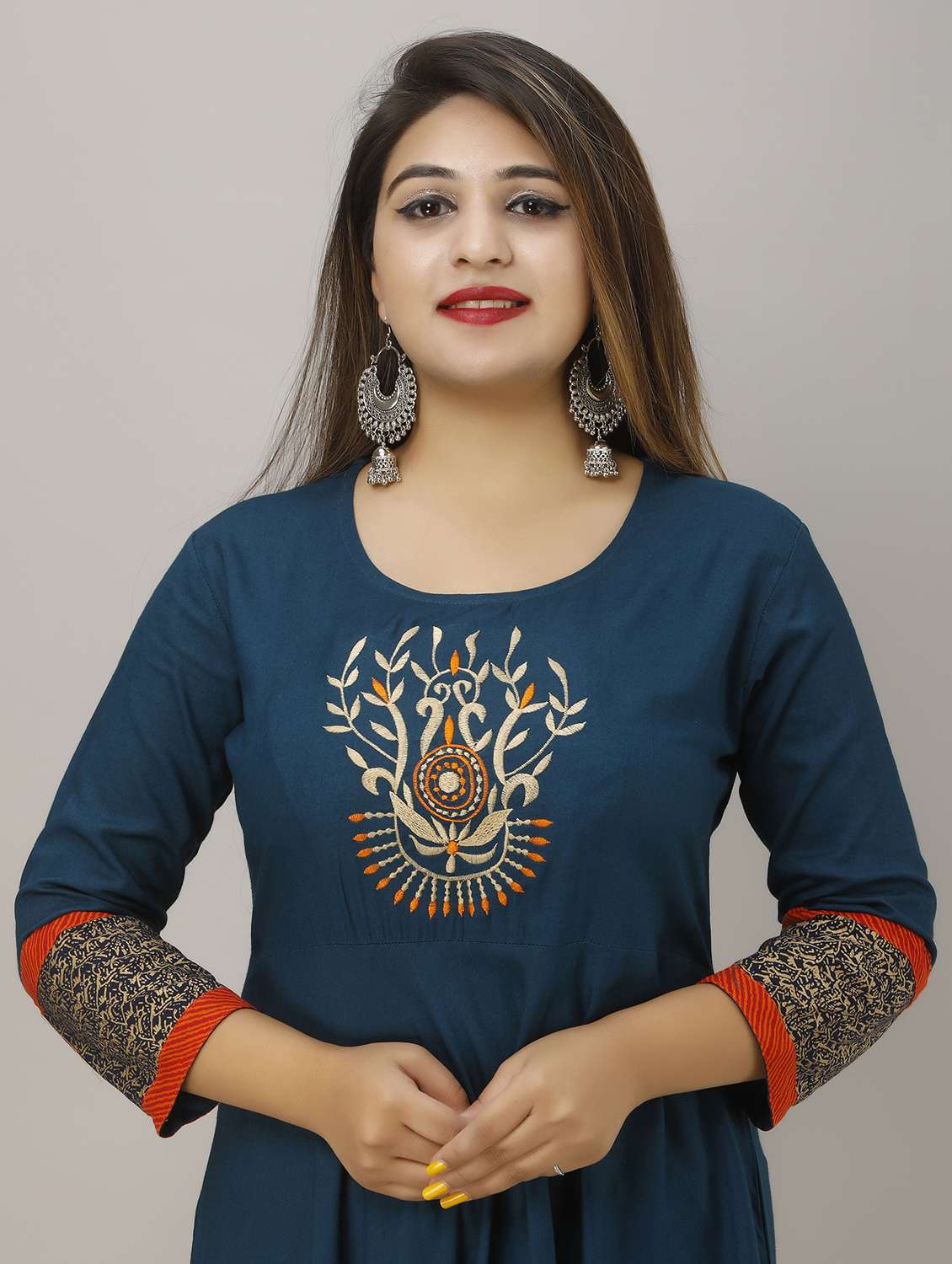 Teal Embroidered Flared Gown - 18454348 -  Standard Image - 3
