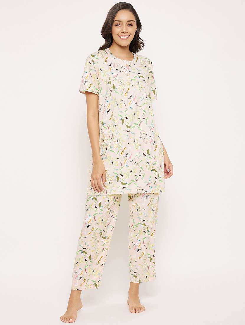 round neck tropical nightwear pajama set