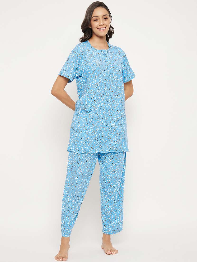 round neck floral nightwear pajama set