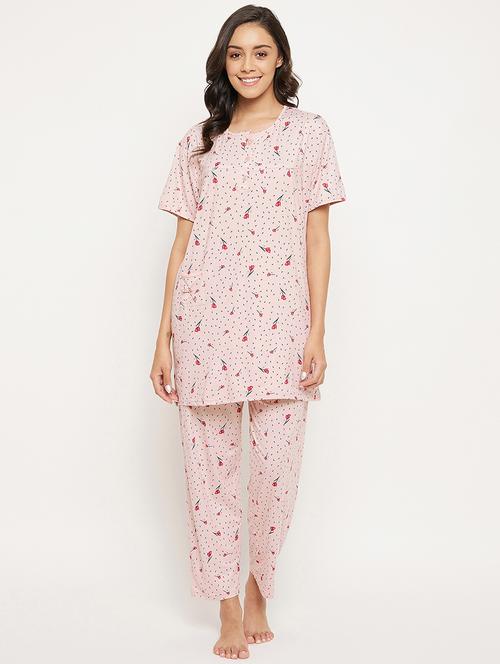round neck floral nightwear pajama set - 18454413 -  Standard Image - 0